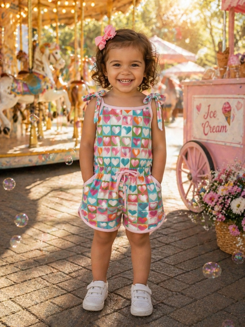 SweetHoney Pink & Multi Heart-Print Romper